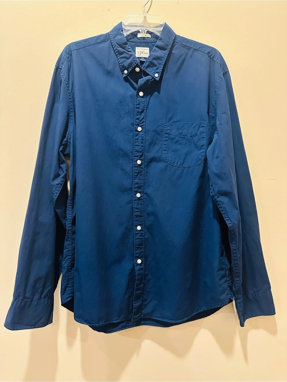 J.Crew Men's 100% Cotton Button-Down Long Sleeve Slim Dress Shirt Navy XL Preppy